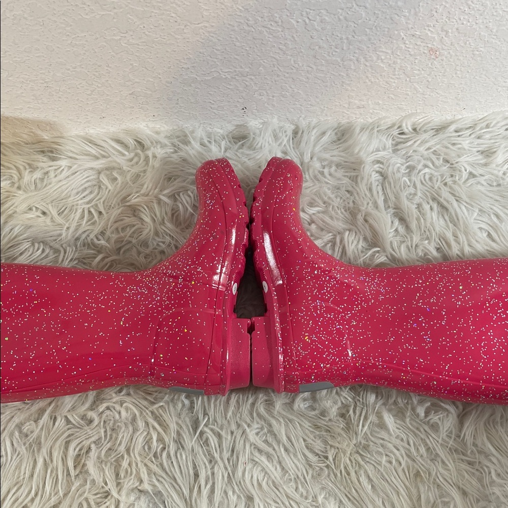 HUNTER Glitter Shiny Rain Boots Waterproof Pink Size 5 NEW - Picture 6 of 12